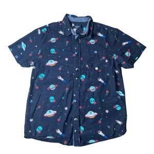 Eighty Eight Alien & UFO Print Button-Up Shirt - Size Large